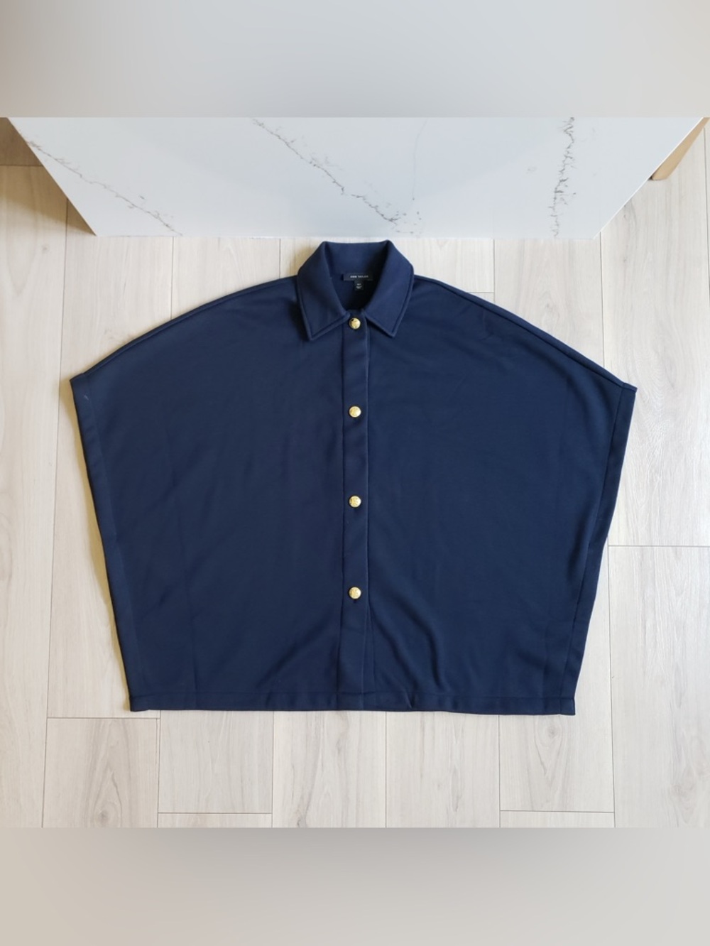 Ann‎ Taylor Navy Button-Front Poncho Sweater Cape Top